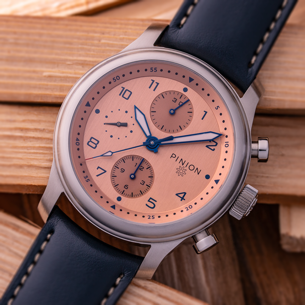 Pinion Elapse Salmon dial chronograph watch