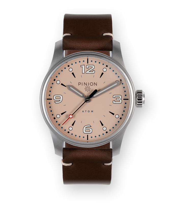 Pinion Atom 39ND Pale Slate - brown leather strap