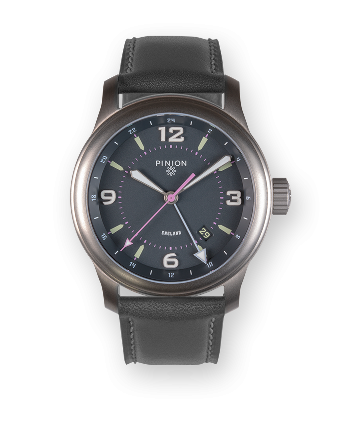 Pinion TT Anthracite Titanium GMT Watch Grey Strap