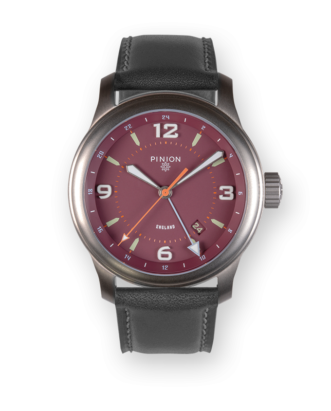 Pinion TT Maroon Titanium GMT Watch Grey Strap
