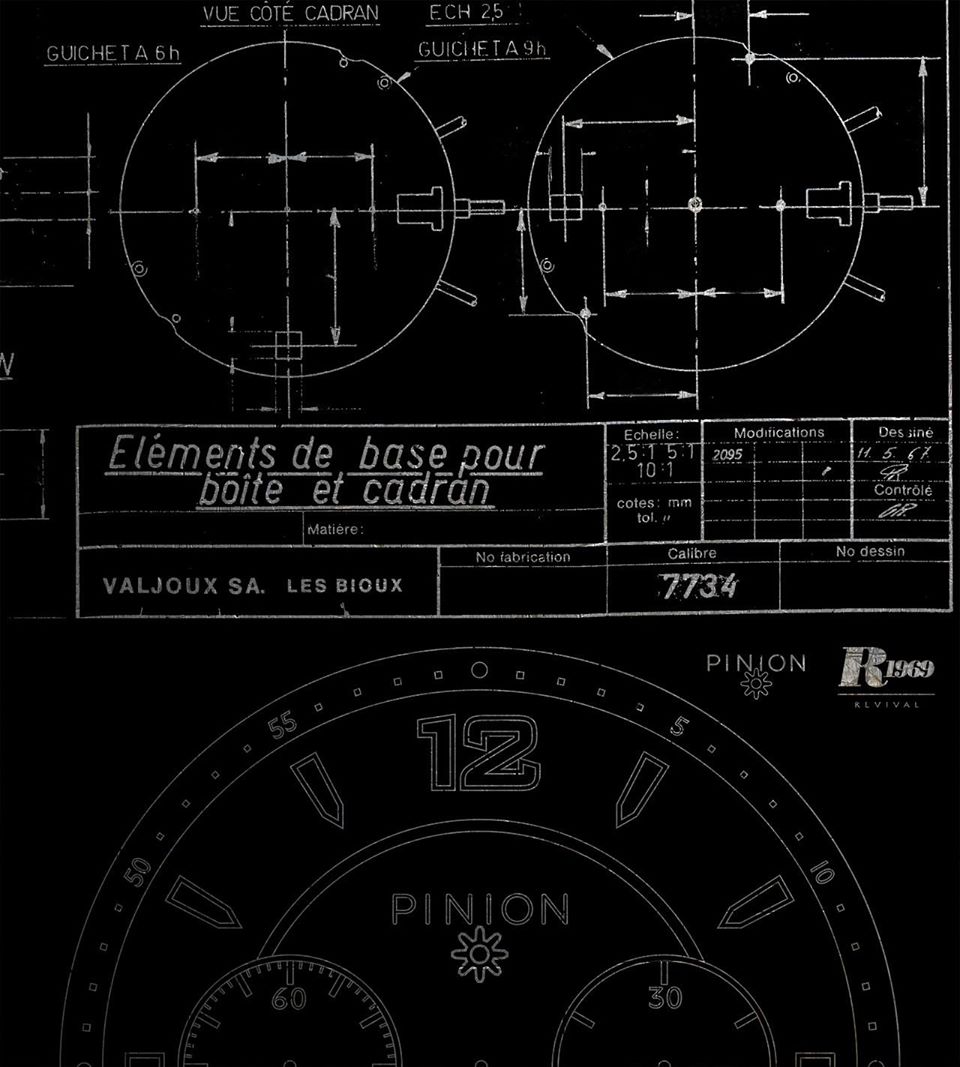 Valjoux 7734 dial technical drawings